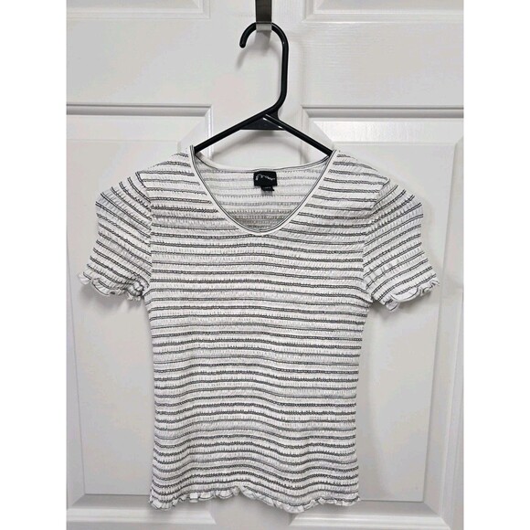 Art Class Smocked Top Girls L 10/12 Short Sleeve V-Neck White W Black - Picture 1 of 3